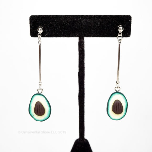 Avocado Halves 925 Silver Long Earrings #49 - Picture 2 of 5